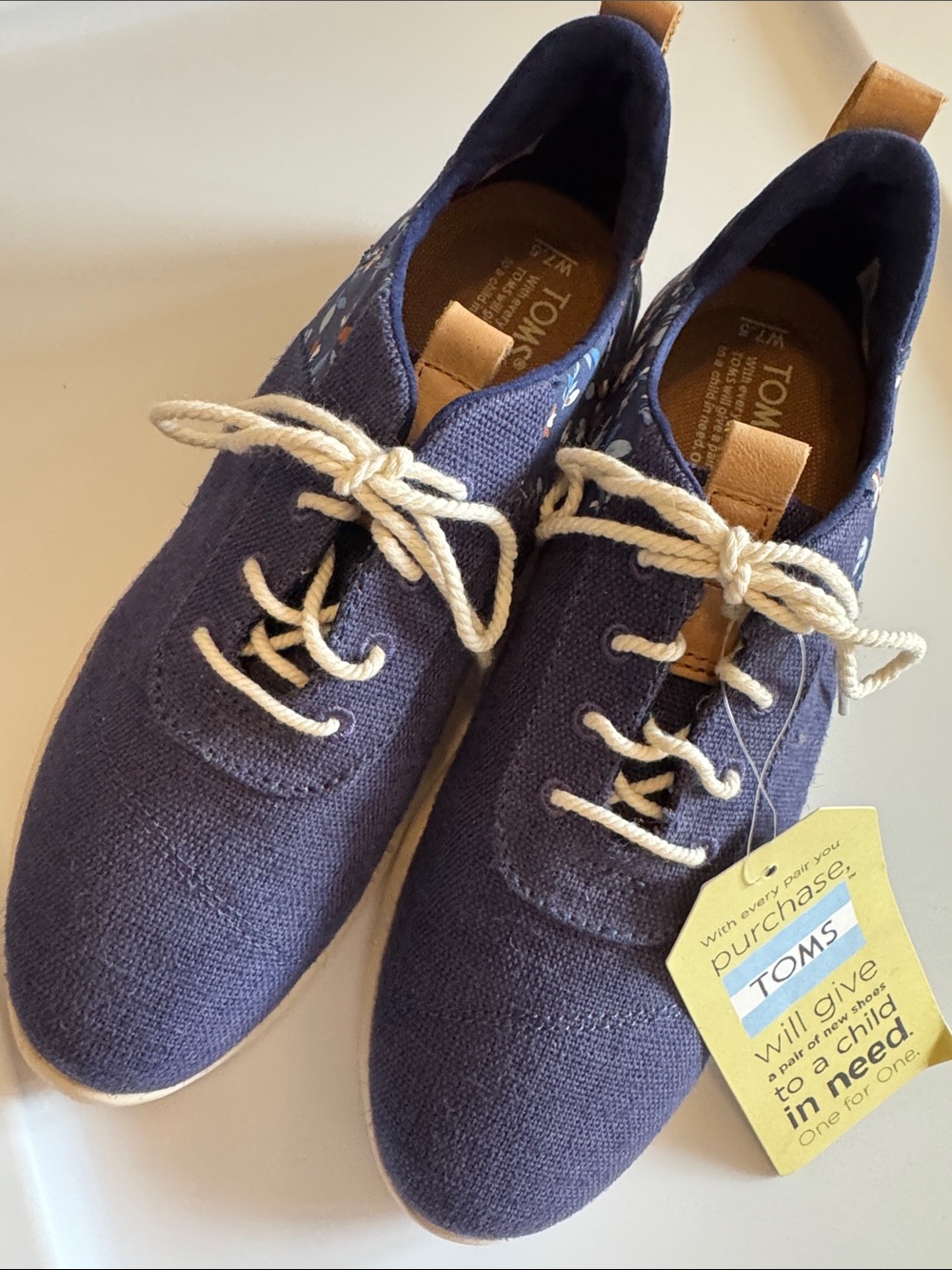 Toms Navy Canvas Lace-Up Oxfords with Cream Laces (Women’s Shoes)